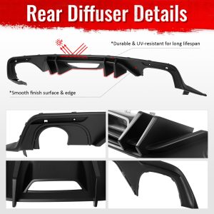 Fits 15-17 Ford Mustang Competition Rear Bumper Lip Diffuser PP 4PCS Matte Black - Image 5