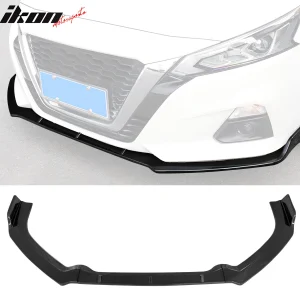 Fits 19-22 Nissan Altima Front Bumper Lip Gloss Black Spoiler PP 3PC Splitter - Image 6