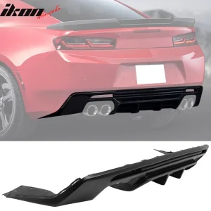 Fits 16-24 Chevy Camaro Rear Bumper Lip Diffuser Quad Exhaust PP Matte Black 3PC - Image 6