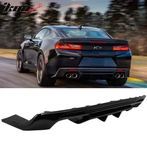 Fits 16-24 Chevy Camaro Rear Bumper Lip Diffuser Quad Exhaust PP Gloss Black 3PC - Image 6
