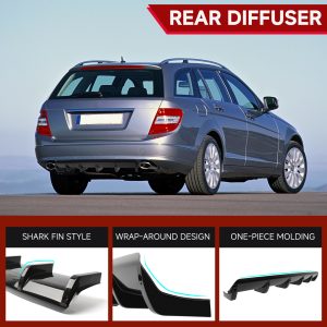 For AUDI A4 S4 B8.5 A3 A6 Gloss Car Rear Diffuser Bumper Lower Valance Lip 6 Fin - Image 5
