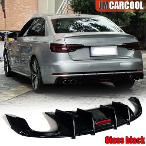 For Audi A4 S-line S4 2017-19 Glossy Black Rear Bumper Diffuser Lip Quad Exhaust - Image 26