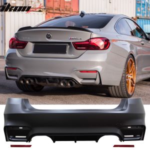 Fits 12-19 BMW F30 3 Series M3 M4 Style Rear Bumper Cover Diffuser Twin Muffler - Image 1