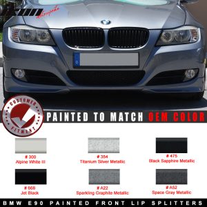 Fits 09-12 BMW E90 3-Series OE Style Front Bumper Lip Splitters OE Painted Color - Image 1