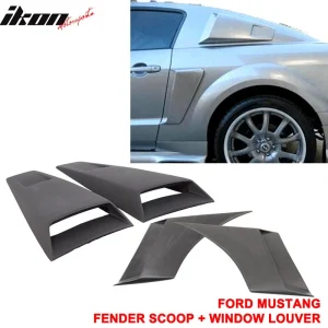 Fits 05-09 Ford Mustang 2Dr Rear Fender Scoop + Side Window Louvers Unpainted PU - Image 6