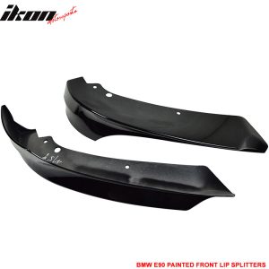 Fits 09-12 BMW E90 3-Series OE Style Front Bumper Splitters Painted #475 Black - Image 4