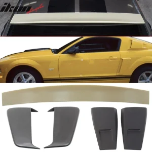 Fits 05-09 Ford Mustang Coupe Roof Spoiler + Side Fender Scoop & Window Louvers - Image 6