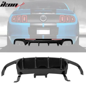 Fits 13-14 Ford Mustang GT500 Gloss Black PP Rear Diffuser Lip W/ V3 Style Fin - Image 6