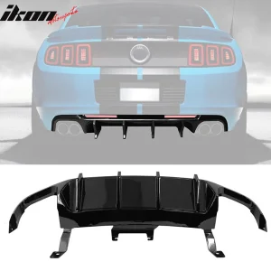 Fits 13-14 Ford Mustang GT500 Gloss Black PP Rear Diffuser Lip W/ V4 Style Fin - Image 6