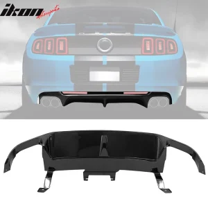 Fits 13-14 Ford Mustang GT500 Gloss Black PP Rear Diffuser Lip W/ V1 Style Fin - Image 6