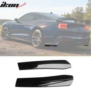 Fits 24-26 Ford Mustang 7th Dark Horse IKON Style Gloss Black Rear Bumper Aprons - Image 6