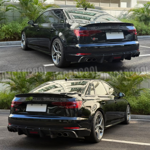 For Audi A4 S-line S4 2017-19 Glossy Black Rear Bumper Diffuser Lip Quad Exhaust - Image 5
