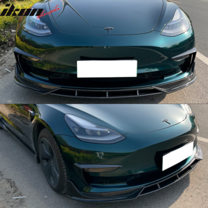 Fits 17-23 Tesla Model 3 IKON Carbon Fiber Print Front Bumper Lip Spoiler 4PCS - Image 3
