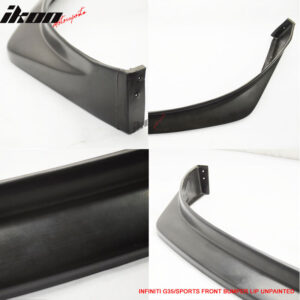 Fits 06-07 Infiniti G35 Sport Front Bumper Lip Spoiler Kit Unpainted Black PU - Image 5