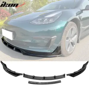 Fits 17-23 Tesla Model 3 IKON Carbon Fiber Print Front Bumper Lip Spoiler 4PCS - Image 6
