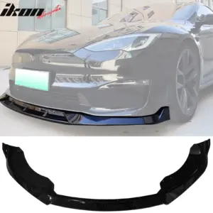 Fits 21-25 Tesla Model S IKON Style Gloss Black Front Bumper Lip Spoiler PP 3PCS - Image 6