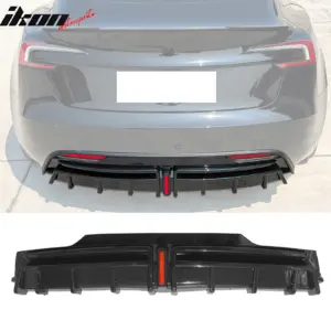 Fits 24-25 Tesla Model 3 Highland Rear Bumper Diffuser Gloss Black Lip LED Apron - Image 6