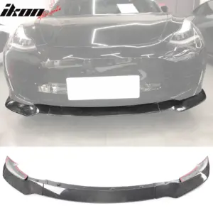 Fits 17-23 Tesla Model 3 Track Pack Gloss Black Carbon Fiber CF Front Bumper Lip - Image 6
