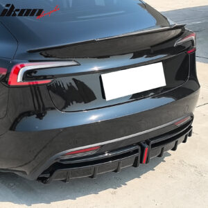 Fits 24-25 Tesla Model 3 Highland Rear Bumper Diffuser Gloss Black Lip LED Apron - Image 4