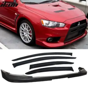 Fits 08-15 Lancer EVO X 10 JDM OE Style Front Bumper Lip PU+Window Visor - Image 6