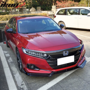 Fit 21-22 Honda Accord IKON V1 Style 3PC Front Bumper Lip Spoiler PP Gloss Black - Image 3