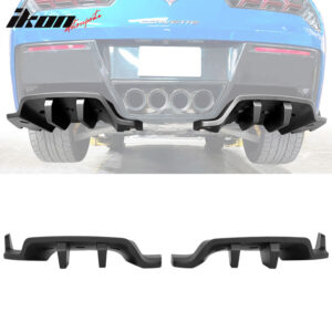 Fits 14-19 Chevy Corvette C7 Stingray 2PCS Rear Bumper Diffuser Primer Black ABS - Image 1