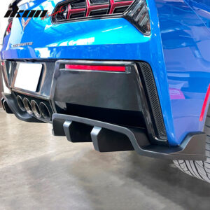 Fits 14-19 Chevy Corvette C7 Stingray 2PCS Rear Bumper Diffuser Primer Black ABS - Image 2