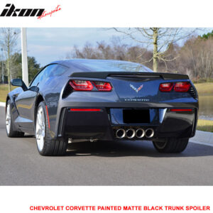 Fits 14-19 Chevrolet Corvette C7 Rear Trunk Lid Spoiler Wing Lip ABS Matte Black - Image 3