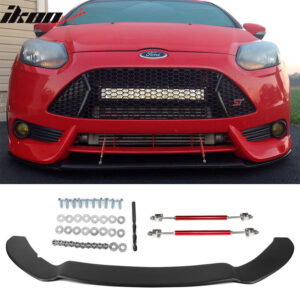 Fits 13-14 Ford Focus Front Splitter Lip Replacement Matte Black PP & Red Rods - Image 1