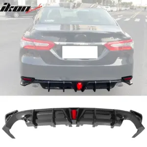 Fits 18-24 Toyota Camry LE XLE Rear Diffuser Lip W/LED Light Lamp - Gloss Black - Image 6