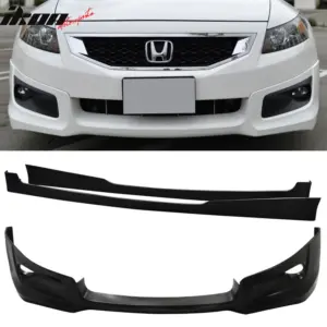 Fits 08-12 Accord 2D Coupe HFP PU Front Bumper Lip Spoiler+Side Skirts Vents - Image 6