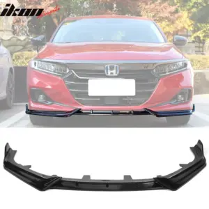 Fit 21-22 Honda Accord IKON V1 Style 3PC Front Bumper Lip Spoiler PP Gloss Black - Image 6