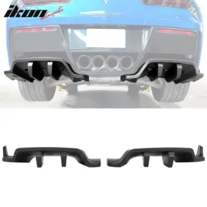 Fits 14-19 Chevy Corvette C7 Stingray 2PCS Rear Bumper Diffuser Primer Black ABS - Image 6