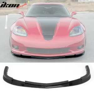Fits 06-13 Chevy Corvette C6 Front Bumper Lip ZR1 Style 3PC Spoiler Gloss Black - Image 6