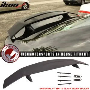 Universal 2 Post Rear Trunk Spoiler Wing Deck Lid Tail Trim Lip ABS Matte Black - Image 6