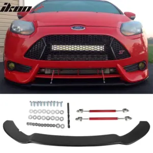 Fits 13-14 Ford Focus Front Splitter Lip Replacement Matte Black PP & Red Rods - Image 6