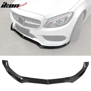 Fits 15-18 Benz W205 C-Class DP Style Front Bumper Lip Spoiler PP - Gloss Black - Image 6